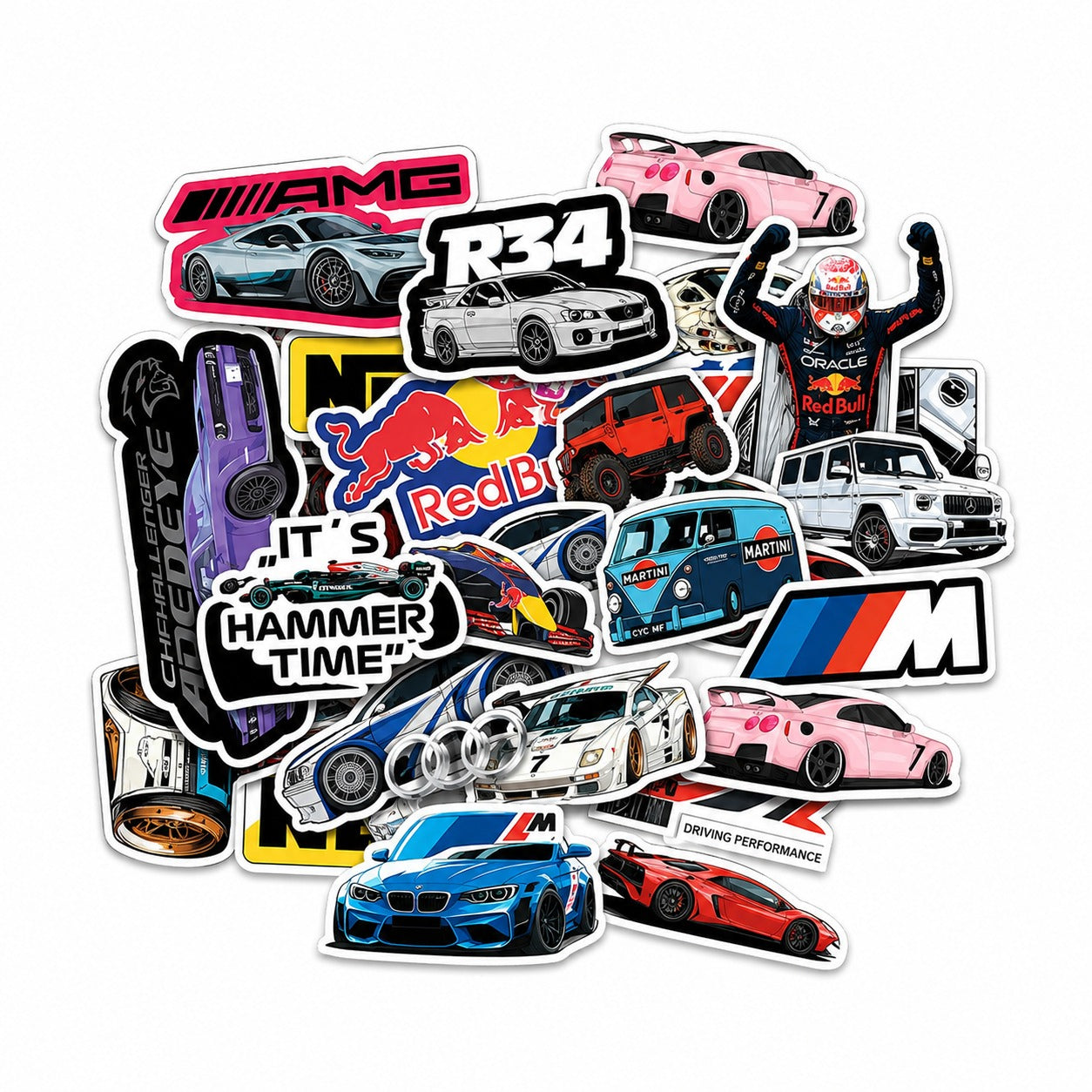 Car Racing Stickers Pack – 40 Supercar Waterproof Stickers
