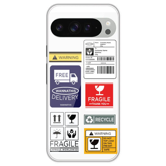 Caution Labels - Clear Printed Silicone Case For Google Pixel 9 Pro XL
