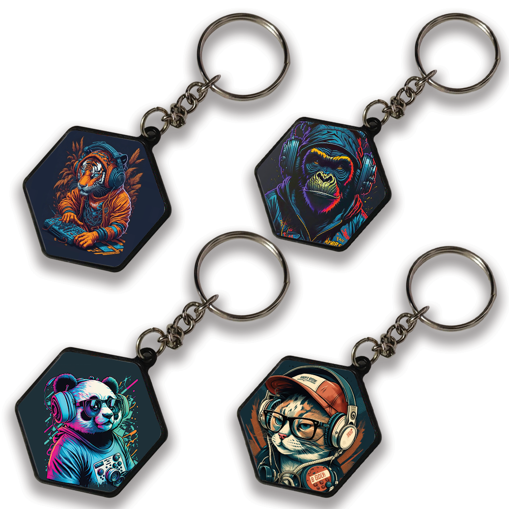 DJ Animals  - A Combo Of 4 Keychains hexagon