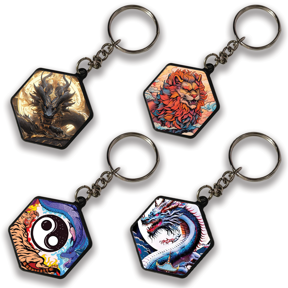 Dragons - A Combo Of 4 Keychains hexagon