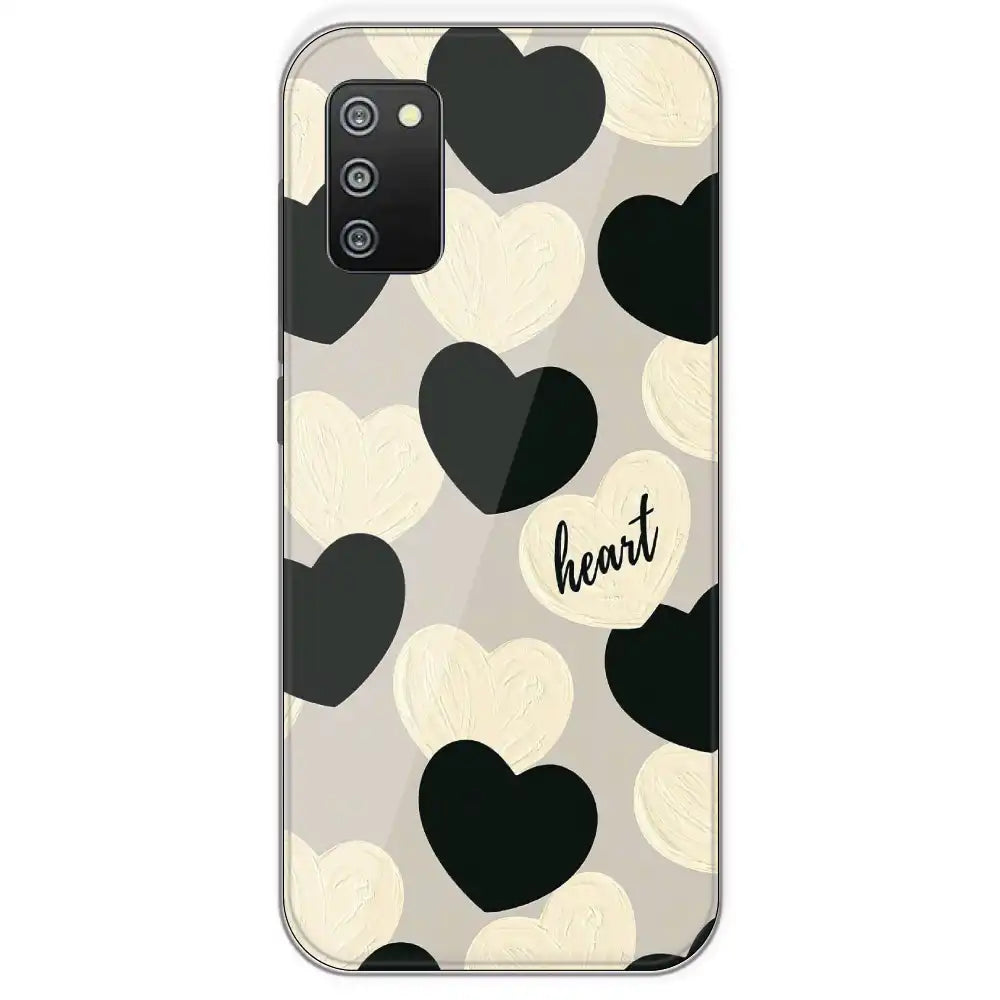 Black And White Heart - Printed Silicone Case For Samsung Galaxy F02