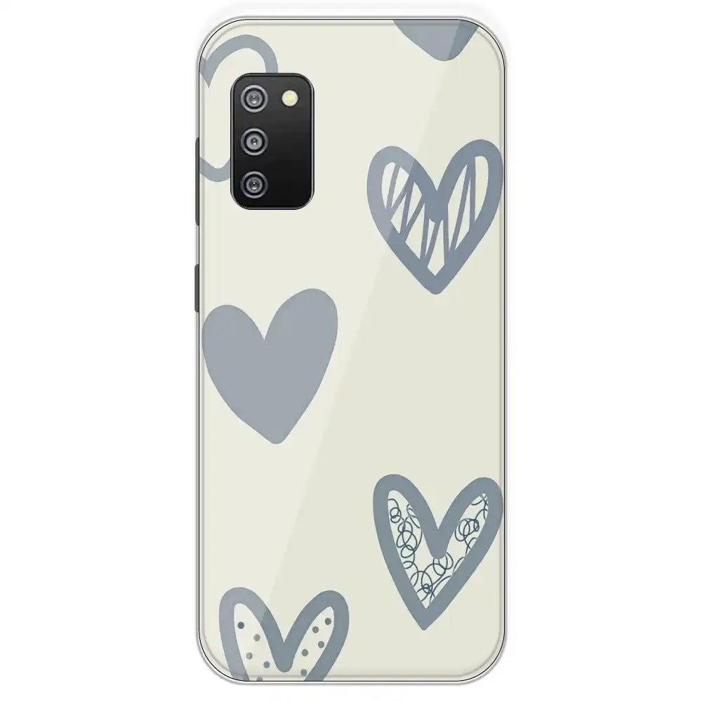 Light Blue Hearts - Printed Silicone Case For Samsung Galaxy F02