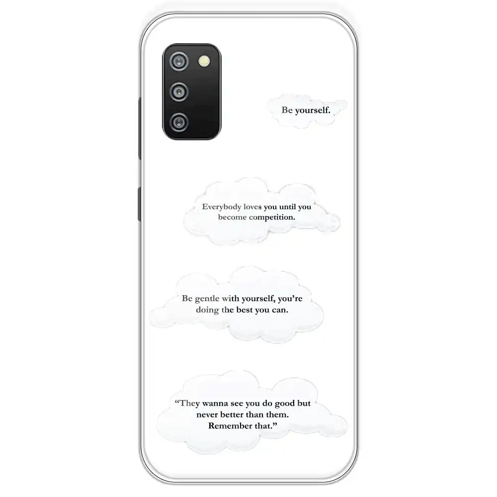 Quotes And Clouds - Clear Printed Silicone Case For Samsung Galaxy F02
