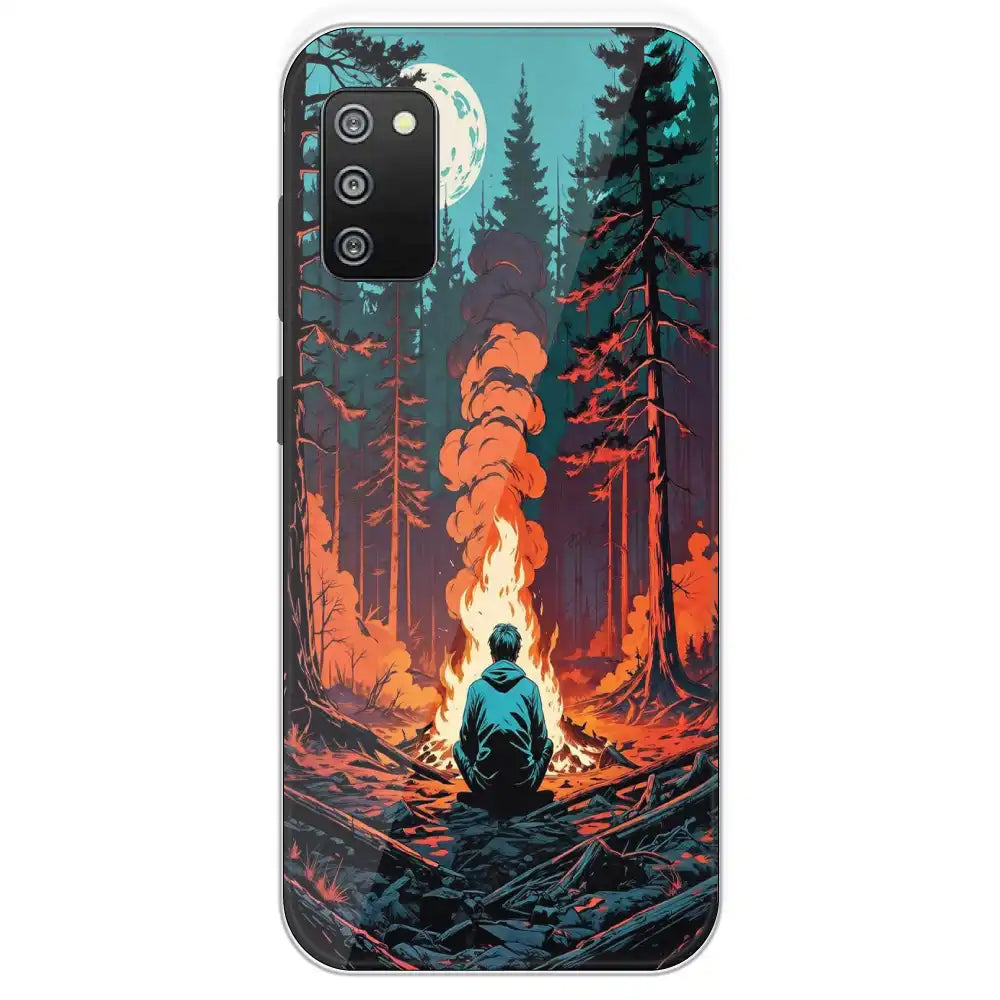 Boy With Camp Fire - Printed Silicone Case For Samsung Galaxy F02