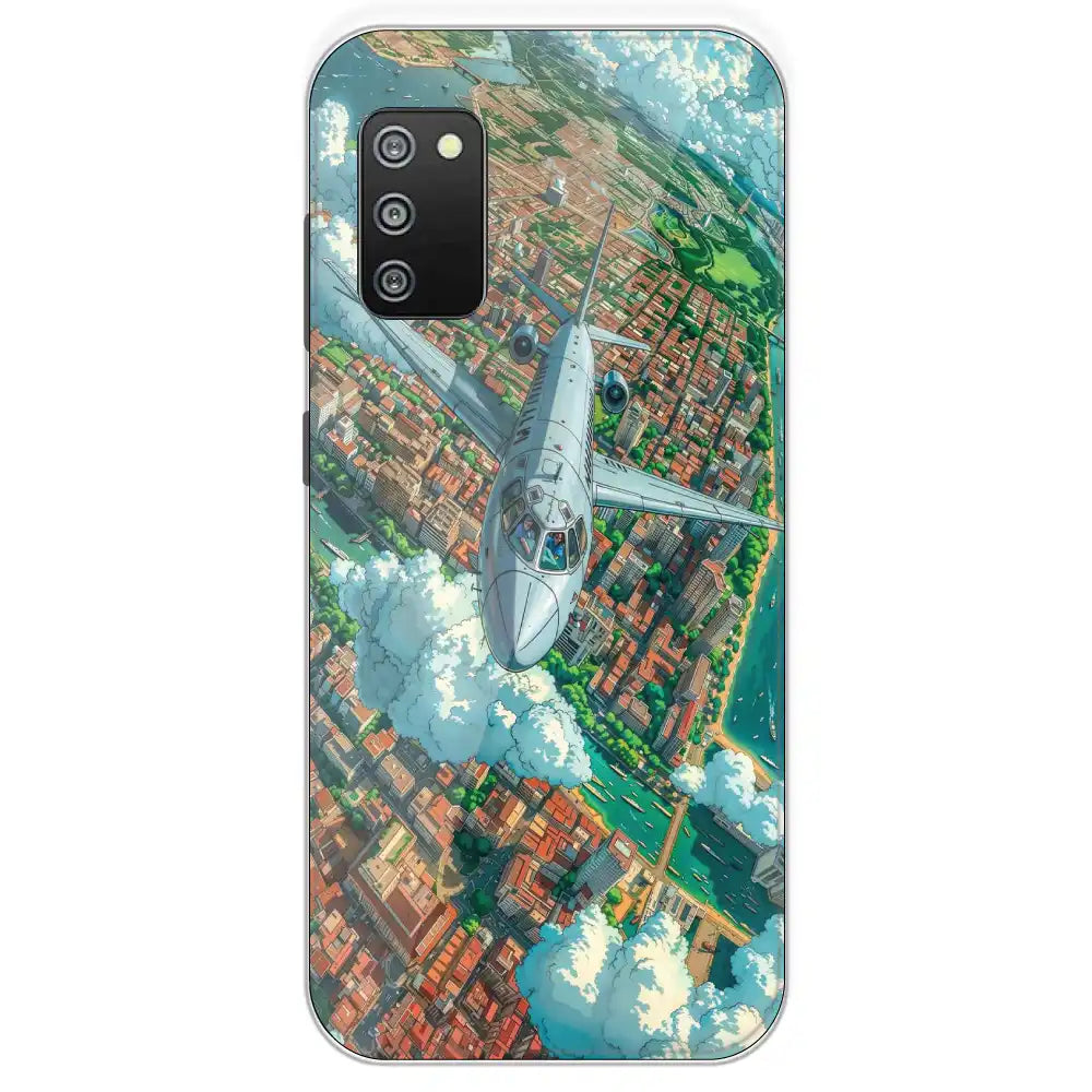 Flying Over City - Printed Silicone Case For Samsung Galaxy F02
