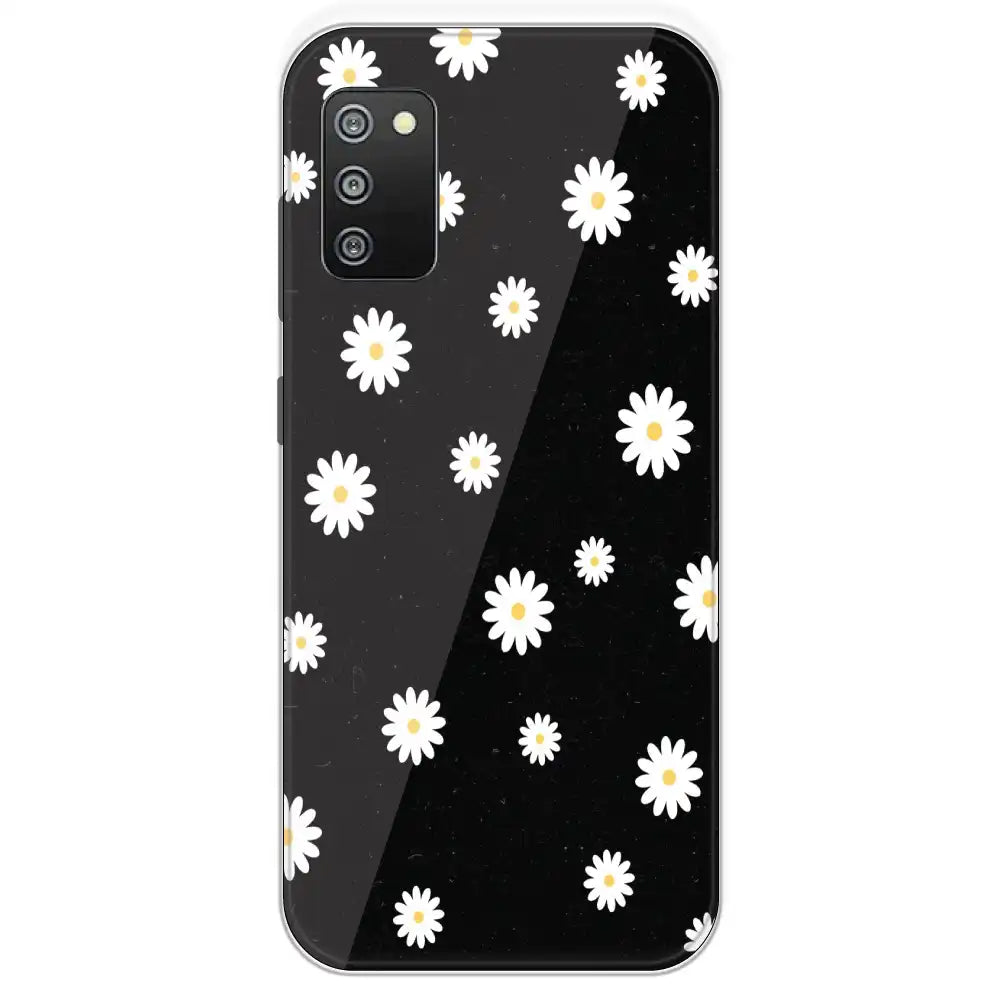 White And Black Flower - Printed Silicone Case For Samsung Galaxy F02