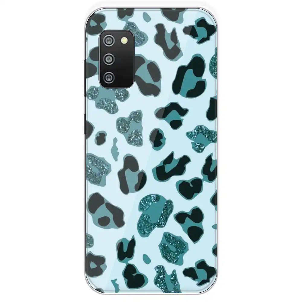 Blue Leopard Glitter Print - Printed Silicone Case For Samsung Galaxy F02