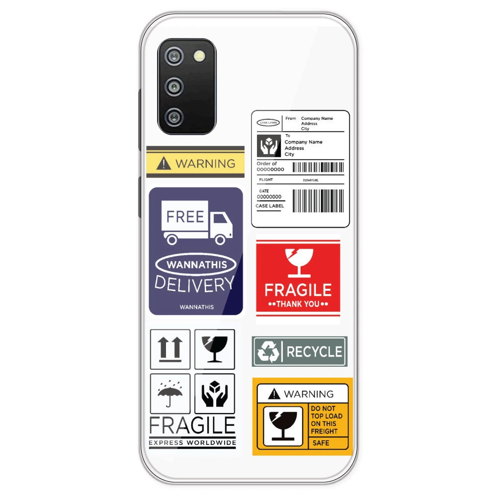 Caution Labels - Clear Printed Silicone Case For Samsung Galaxy F02