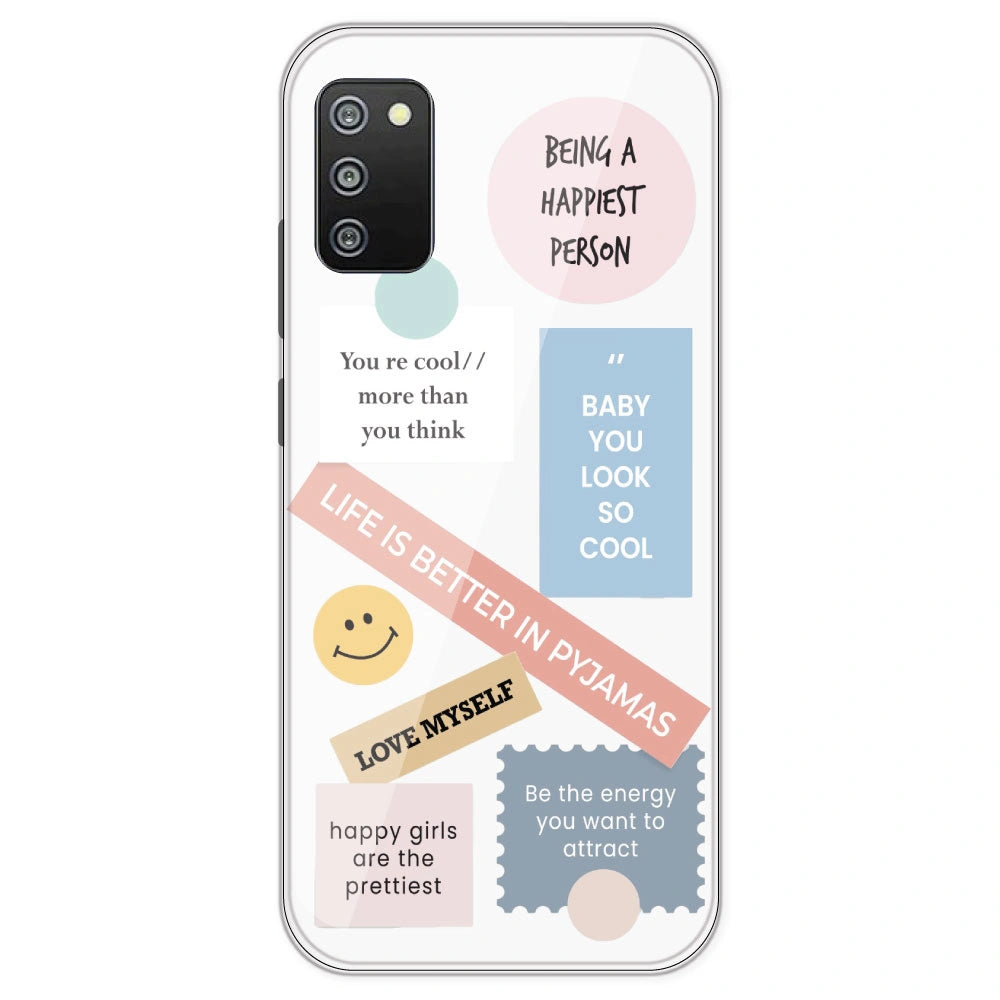 Be Happy - Clear Printed Silicone Case For Samsung Galaxy F02