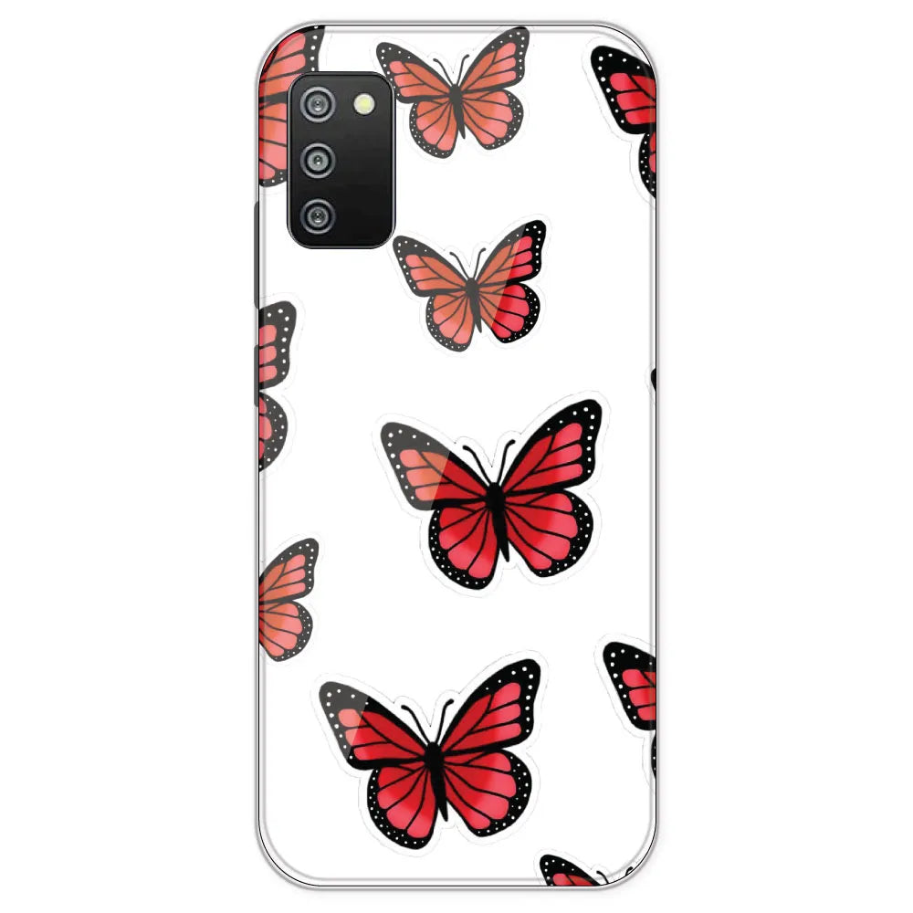 Red Butterfly - Clear Printed Silicone Case For Samsung Galaxy F02