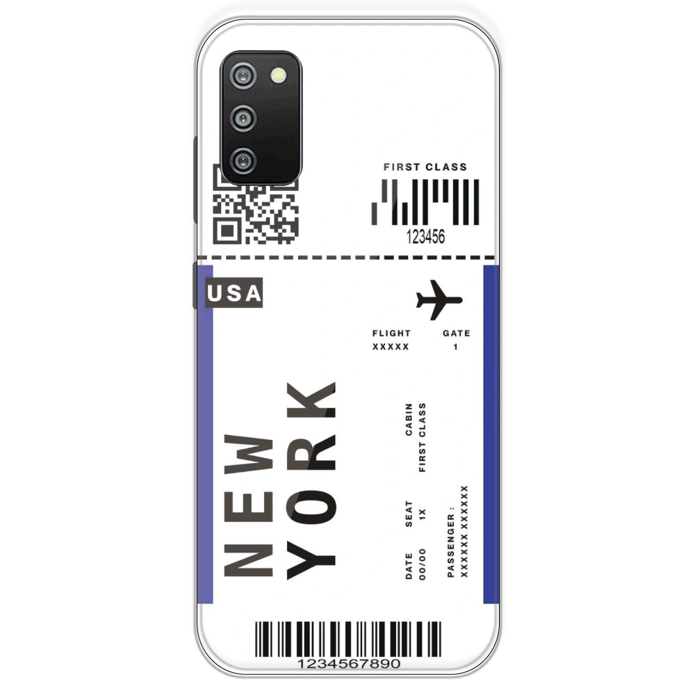 New York Ticket - Clear Printed Silicone Case For Samsung Galaxy F02