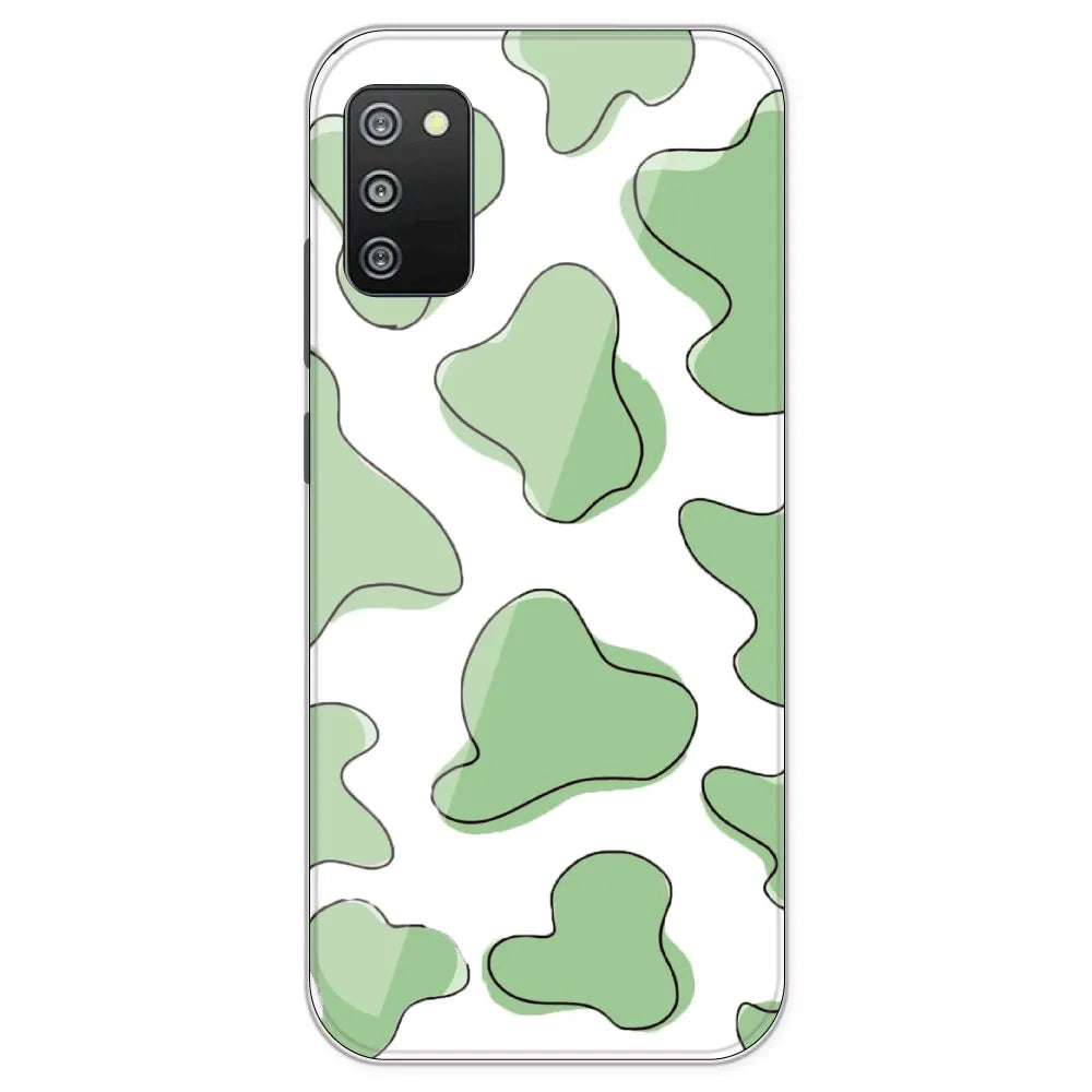 Green Cow Print - Clear Printed Silicone Case For Samsung Galaxy F02