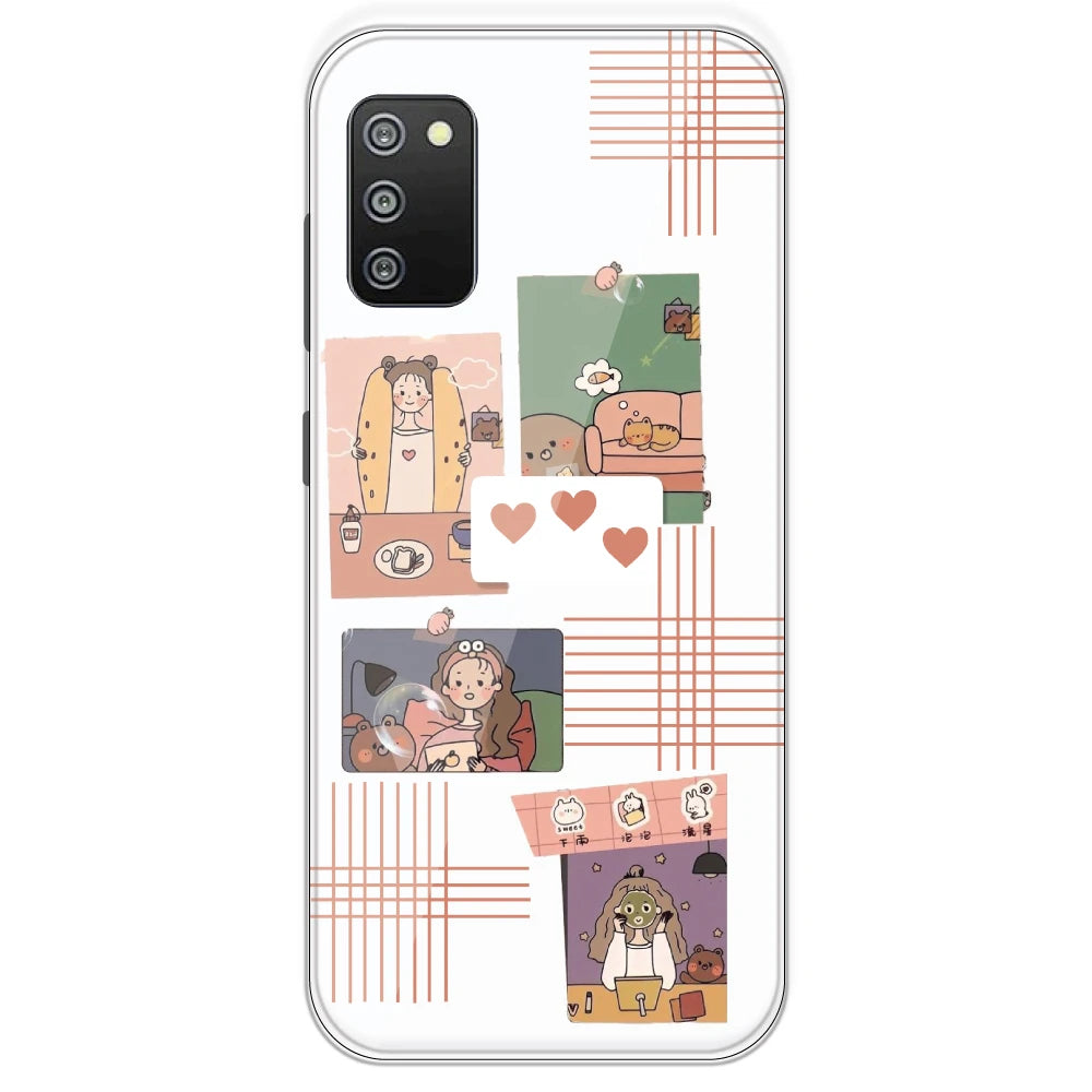 Cute Girl Collage - Clear Printed Silicone Case For Samsung Galaxy F02