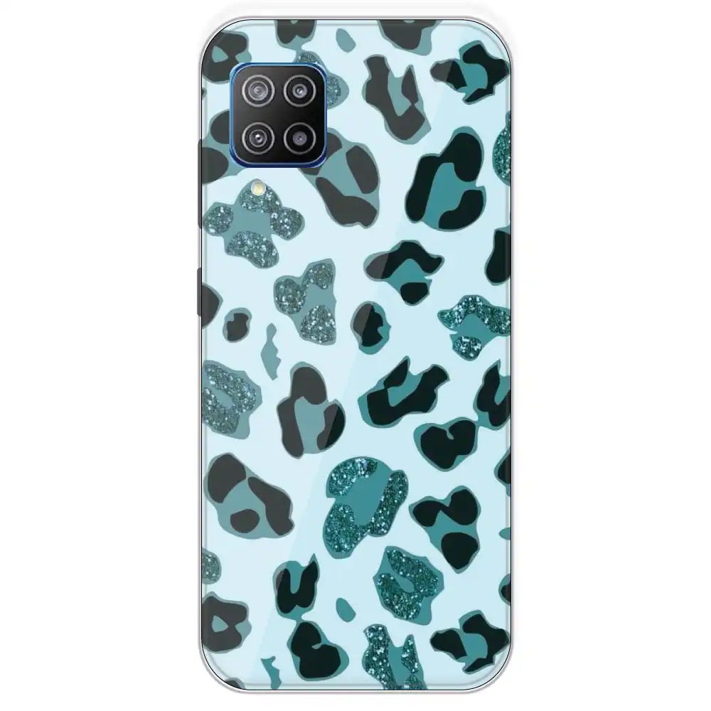 Blue Leopard Glitter Print - Printed Silicone Case For Samsung Galaxy F12