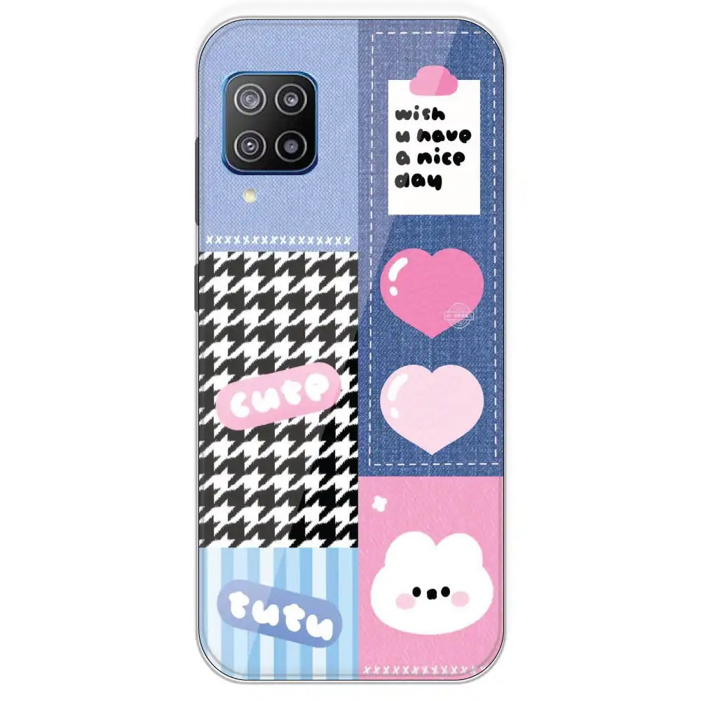 Cute Pink Bear Collage - Printed Silicone Case For Samsung Galaxy F12