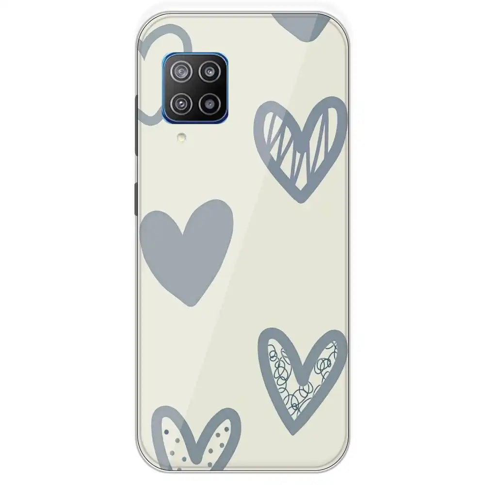 Light Blue Hearts - Printed Silicone Case For Samsung Galaxy F12