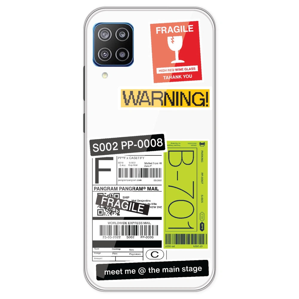 Fragile Labels - Clear Printed Silicone Case For Samsung Galaxy F12