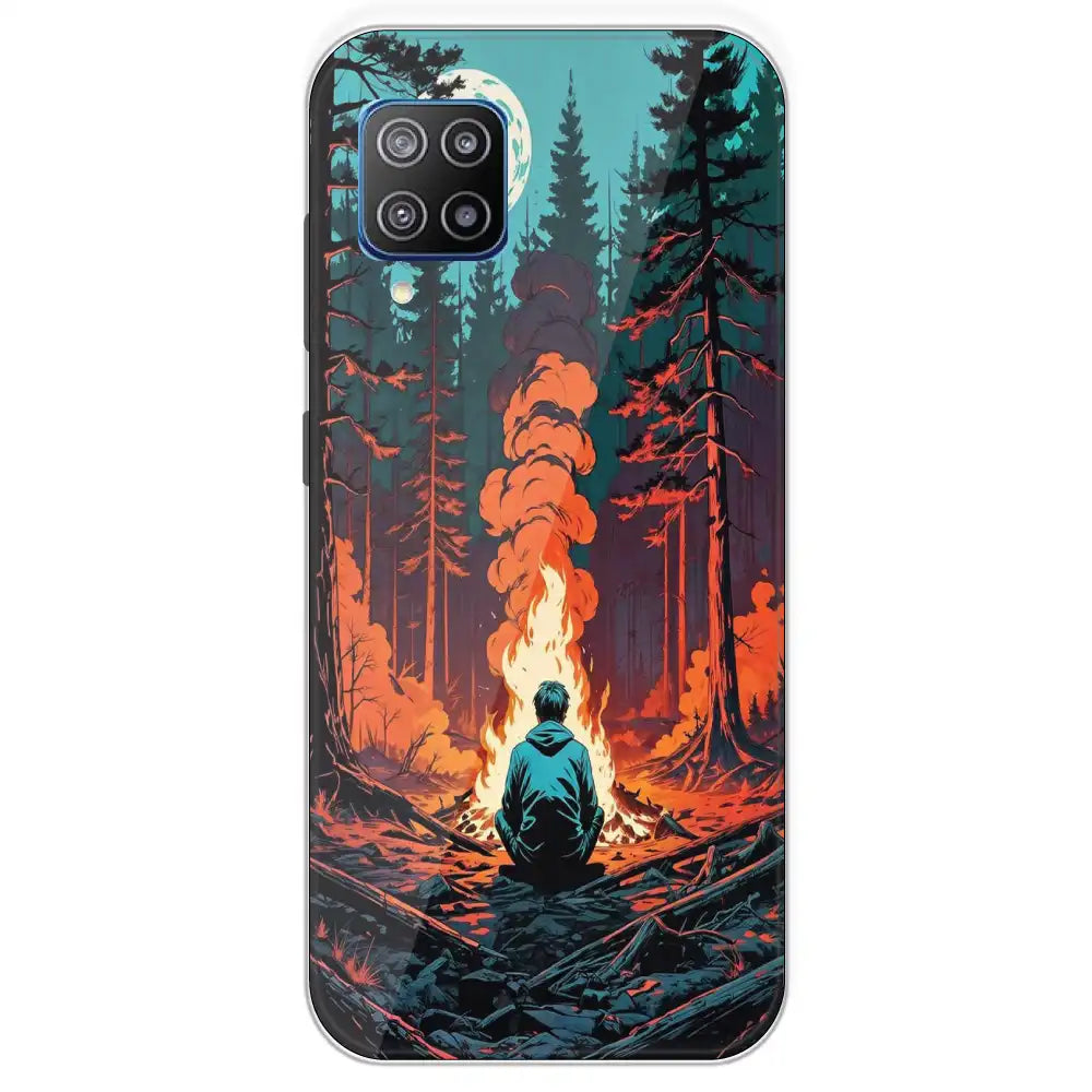 Boy With Camp Fire - Printed Silicone Case For Samsung Galaxy F12