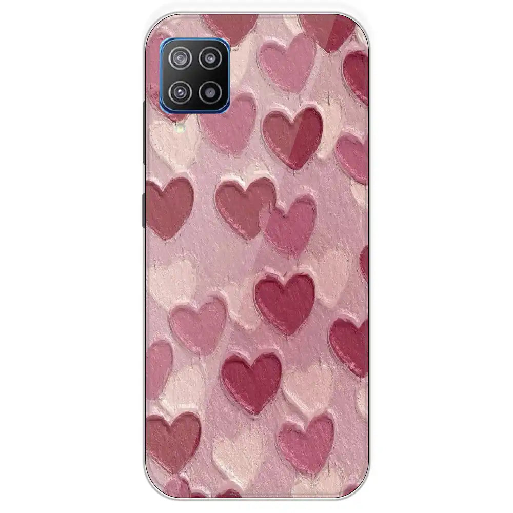 Pastel Hearts Love - Printed Silicone Case For Samsung Galaxy F12