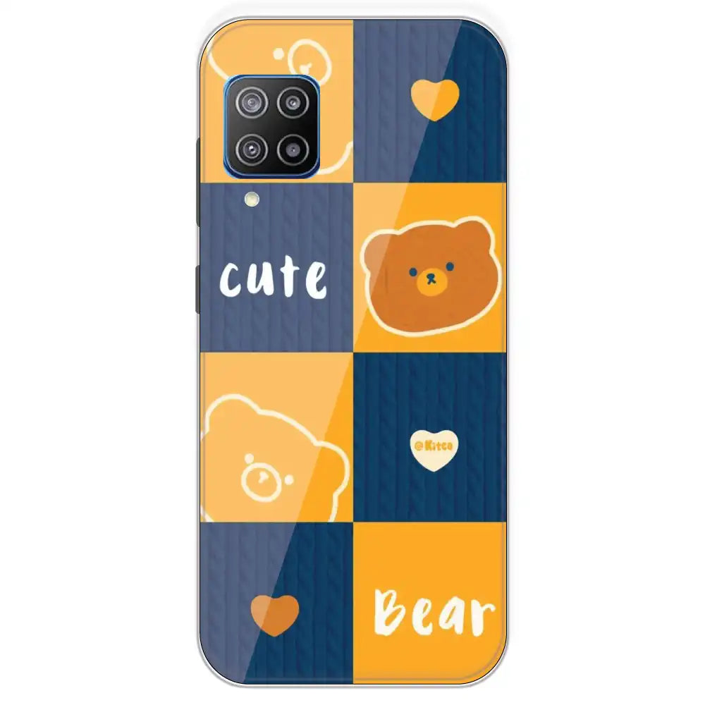 Cute Bear Collage - Printed Silicone Case For Samsung Galaxy F12