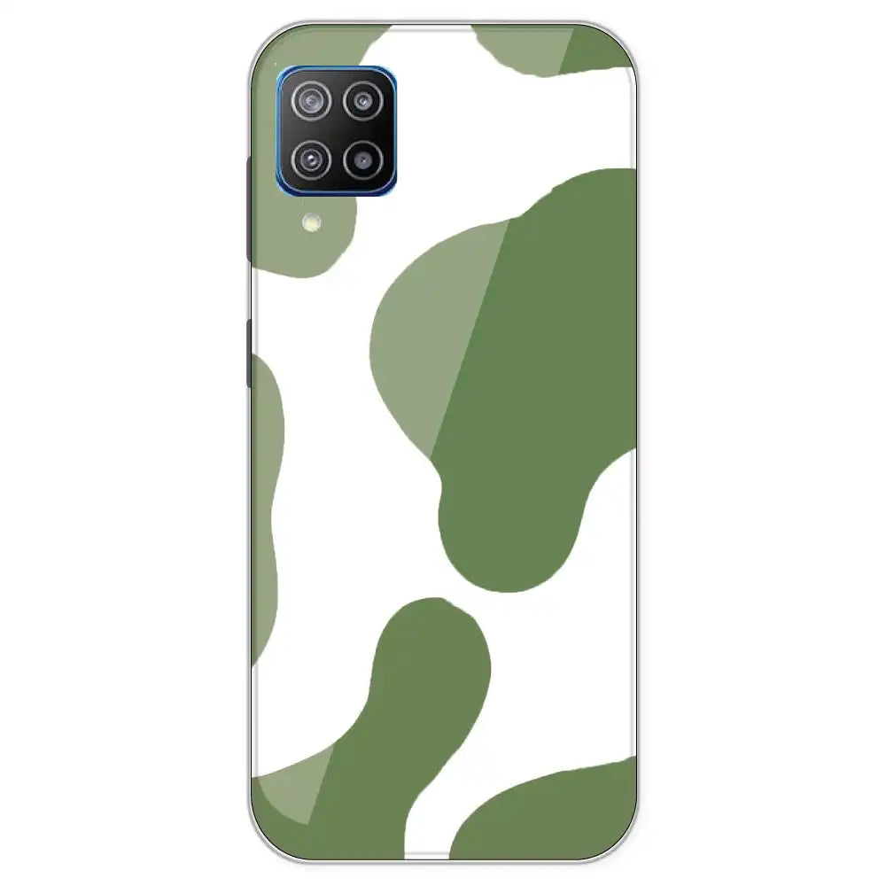 Olive Green Cow Print - Clear Printed Silicone Case For Samsung Galaxy F12