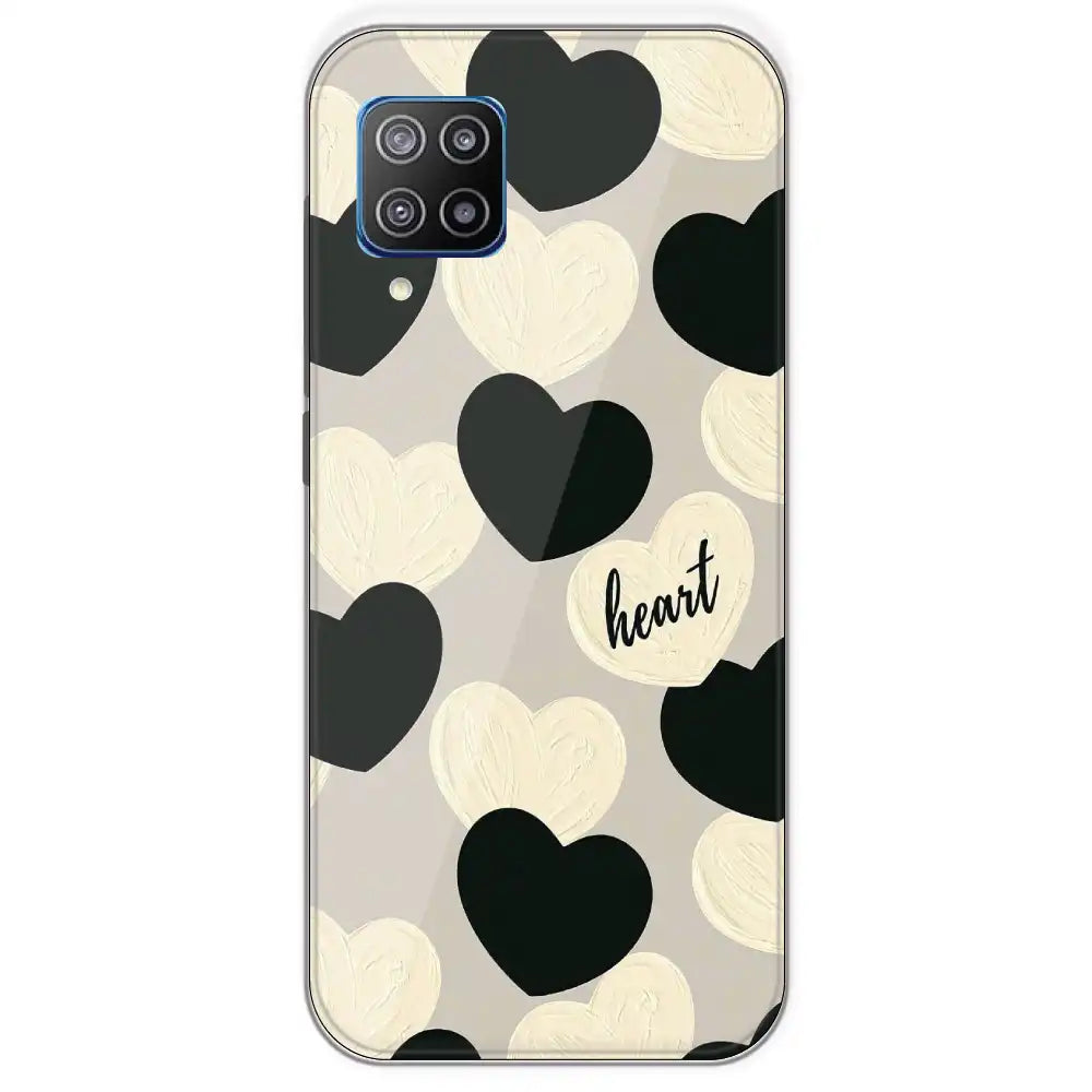 Black And White Heart - Printed Silicone Case For Samsung Galaxy F12