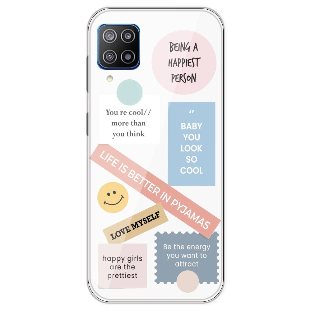 Be Happy - Clear Printed Silicone Case For Samsung Galaxy F12