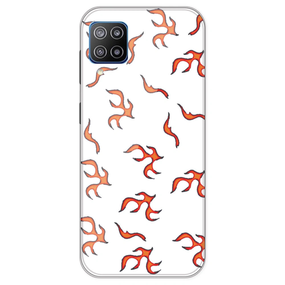 Orange Mini Flames - Clear Printed Silicone Case For Samsung Galaxy F12
