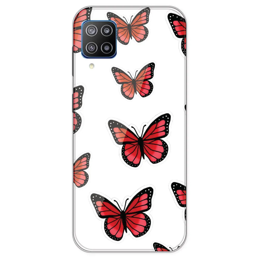 Red Butterfly - Clear Printed Silicone Case For Samsung Galaxy F12