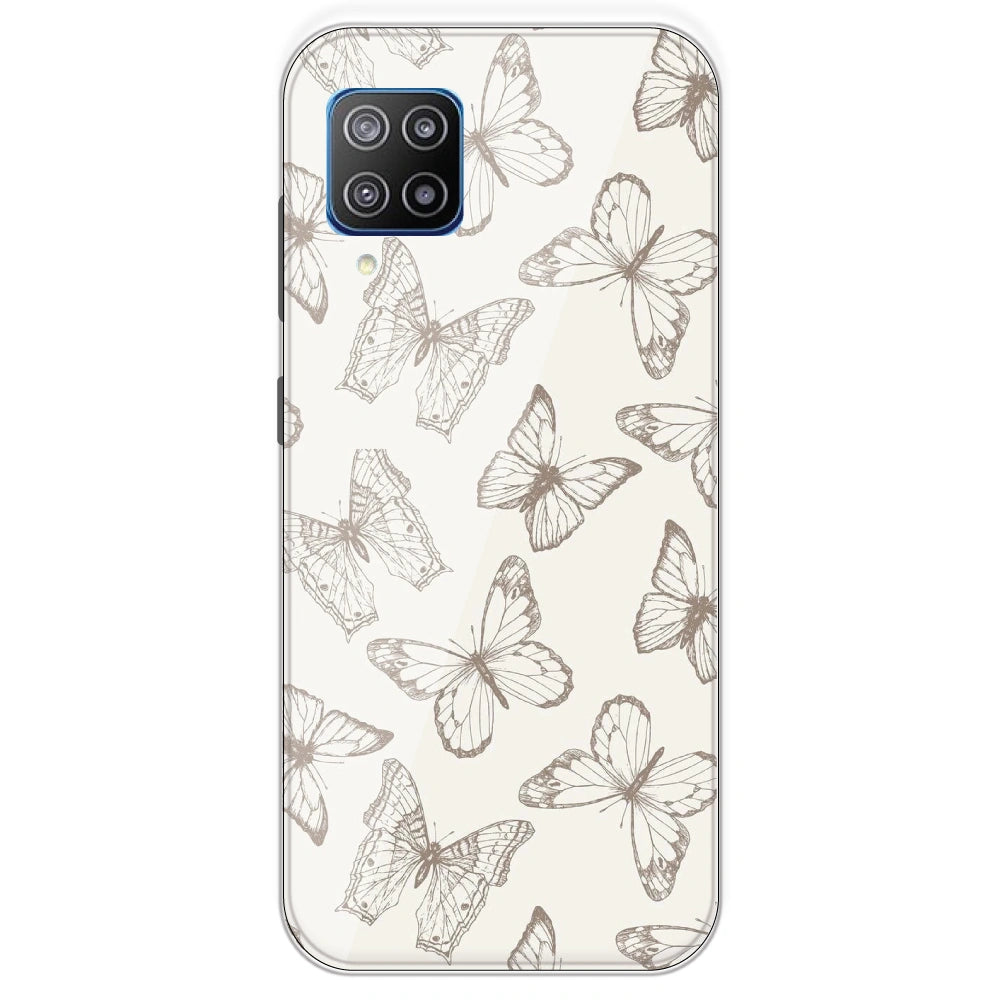 White Butterflies - Printed Silicone Case For Samsung Galaxy F12