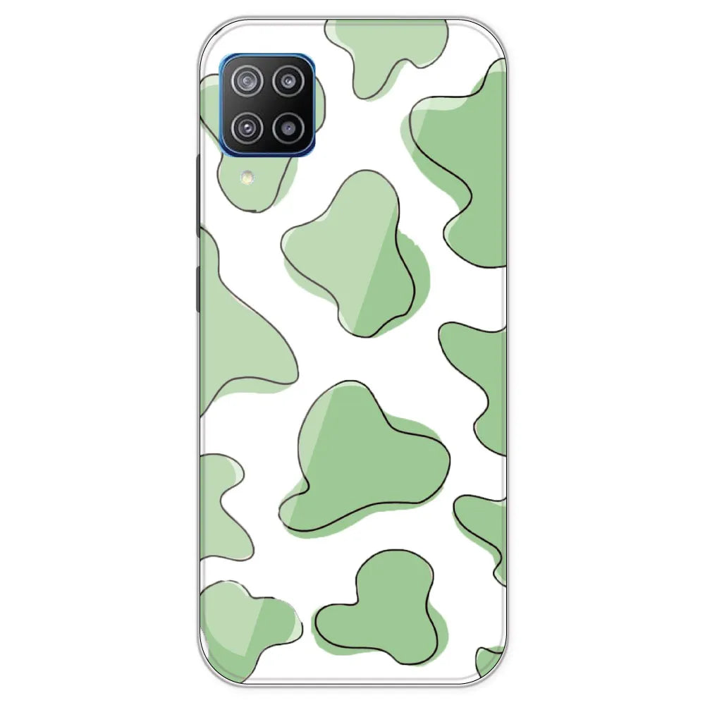 Green Cow Print - Clear Printed Silicone Case For Samsung Galaxy F12