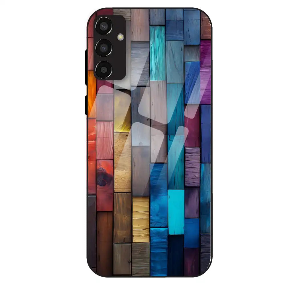 Color Block Wood Texture - Glass Case For Samsung Galaxy F13