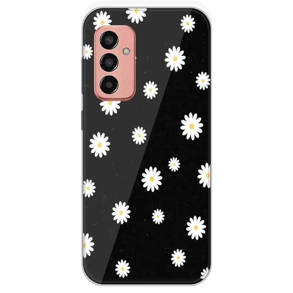 White And Black Flower - Printed Silicone Case For Samsung Galaxy F13