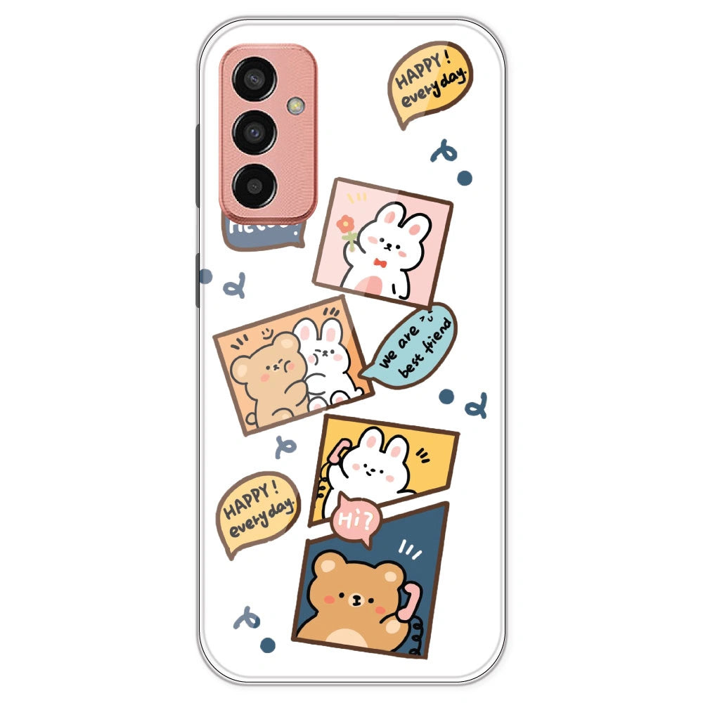 Happy Rabit And Bear - Clear Printed Silicone Case For Samsung Galaxy F13