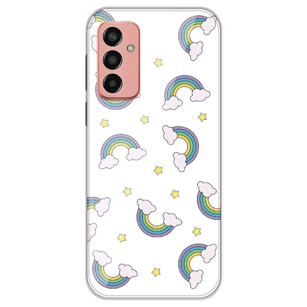 Rainbow With Clouds - Clear Printed Silicone Case For Samsung Galaxy F13