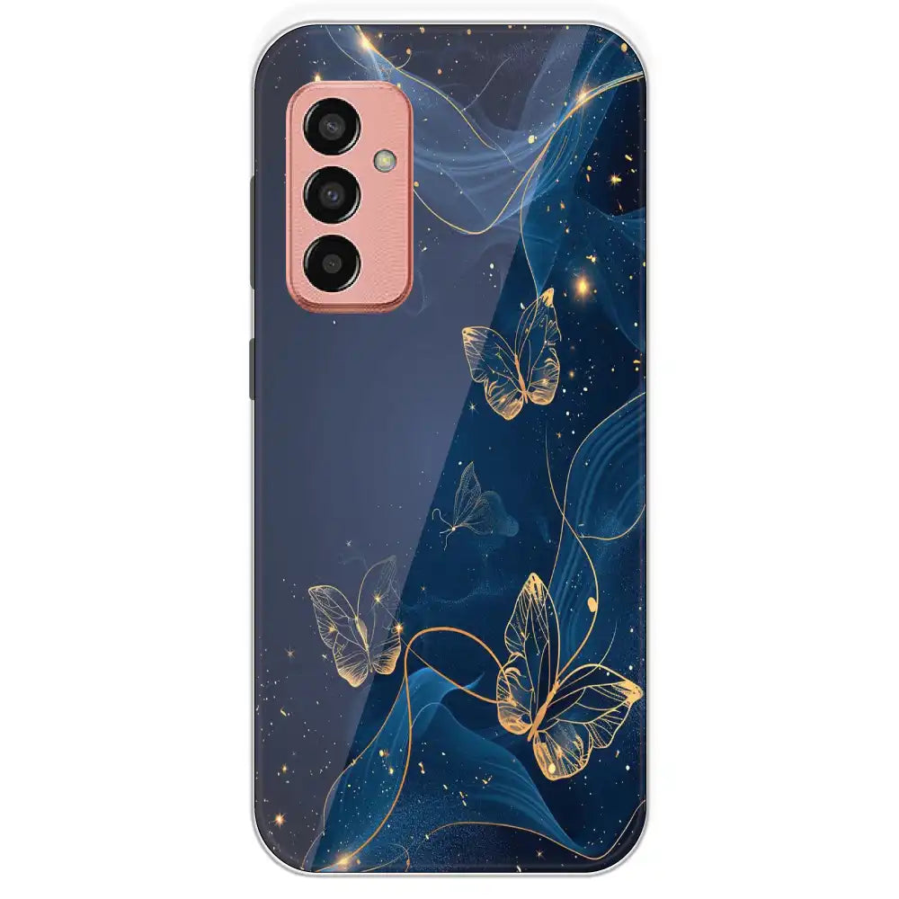 Blue With Gold Butterflies - Printed Silicone Case For Samsung Galaxy F13