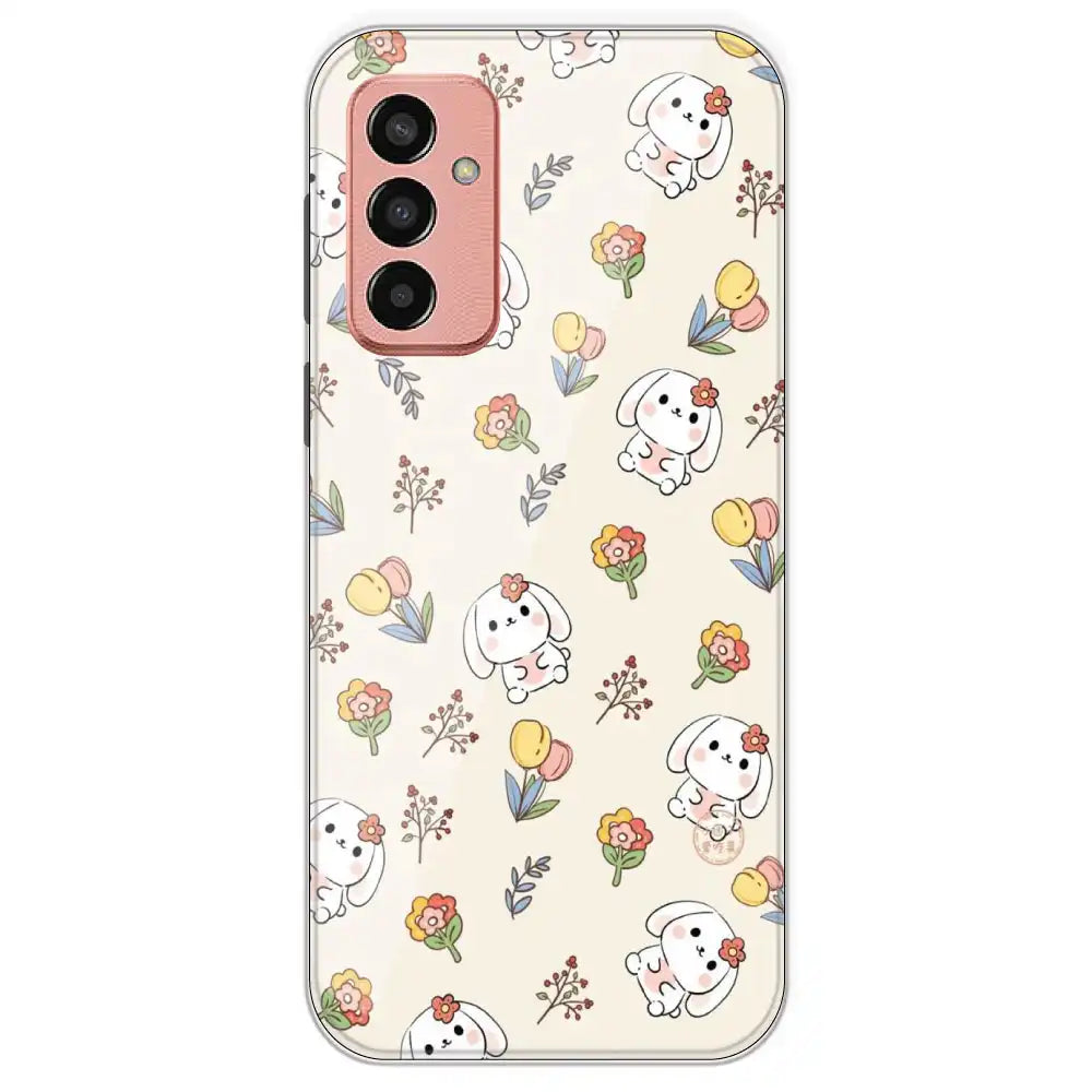 Cute Bunny And Flowers - Printed Silicone Case For Samsung Galaxy F13