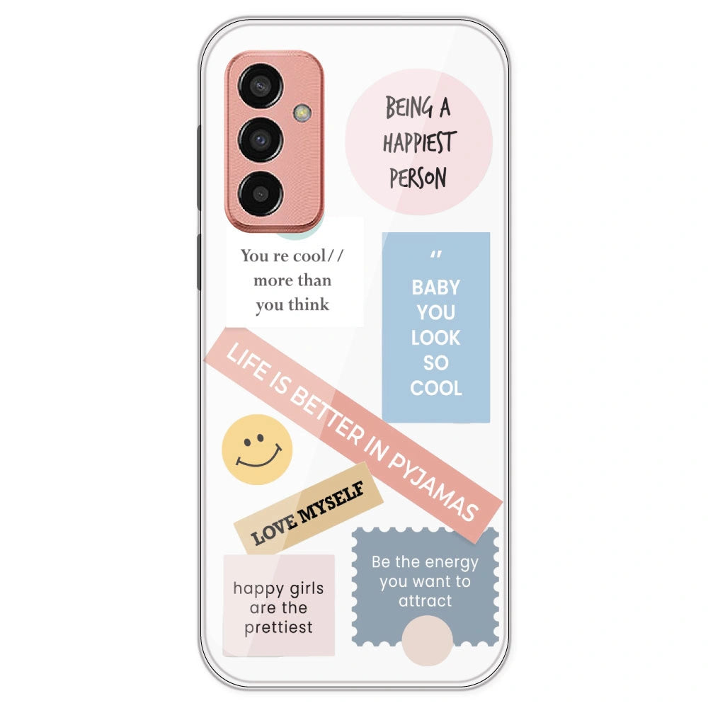 Be Happy - Clear Printed Silicone Case For Samsung Galaxy F13