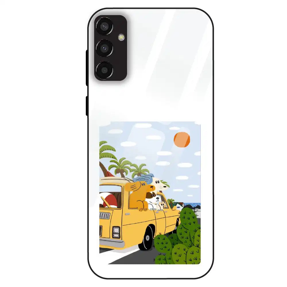 Cute Dog Travel Cartoon - Glass Case For Samsung Galaxy F13