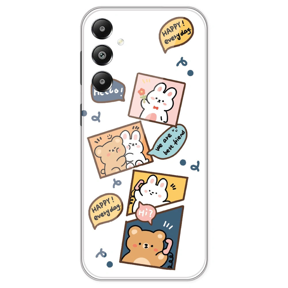 Happy Rabit And Bear - Clear Printed Silicone Case For Samsung Galaxy F14