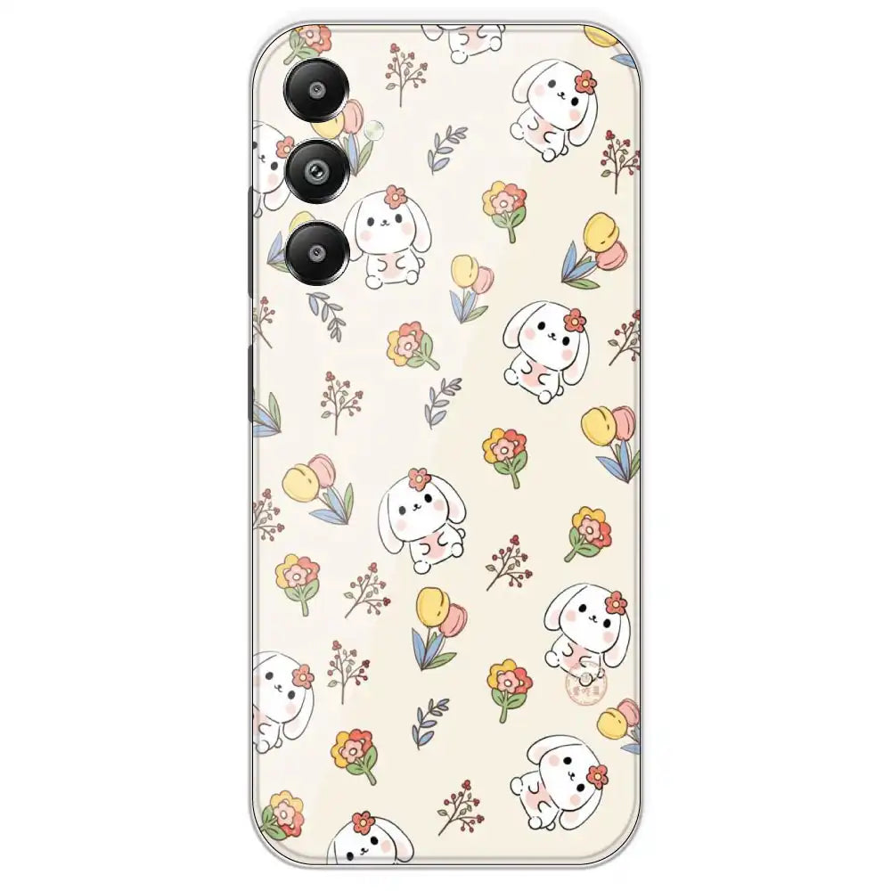 Cute Bunny And Flowers - Printed Silicone Case For Samsung Galaxy F14