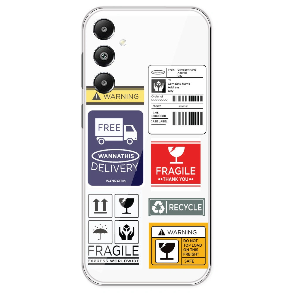 Caution Labels - Clear Printed Silicone Case For Samsung Galaxy F14