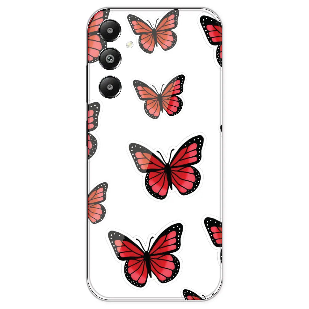 Red Butterfly - Clear Printed Silicone Case For Samsung Galaxy F14