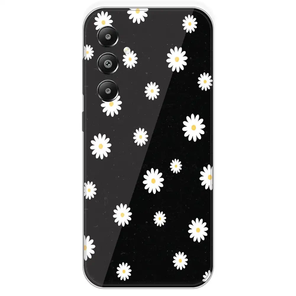 White And Black Flower - Printed Silicone Case For Samsung Galaxy F15
