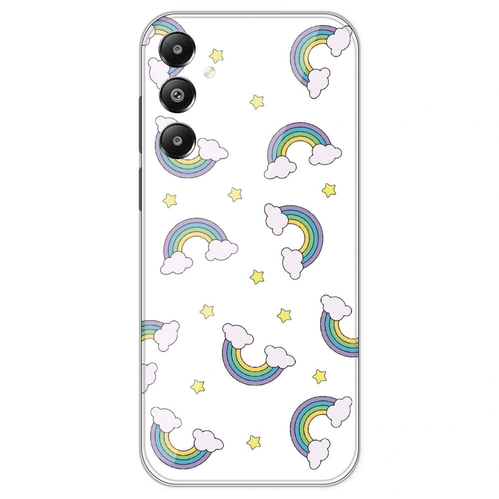 Rainbow With Clouds - Clear Printed Silicone Case For Samsung Galaxy F15