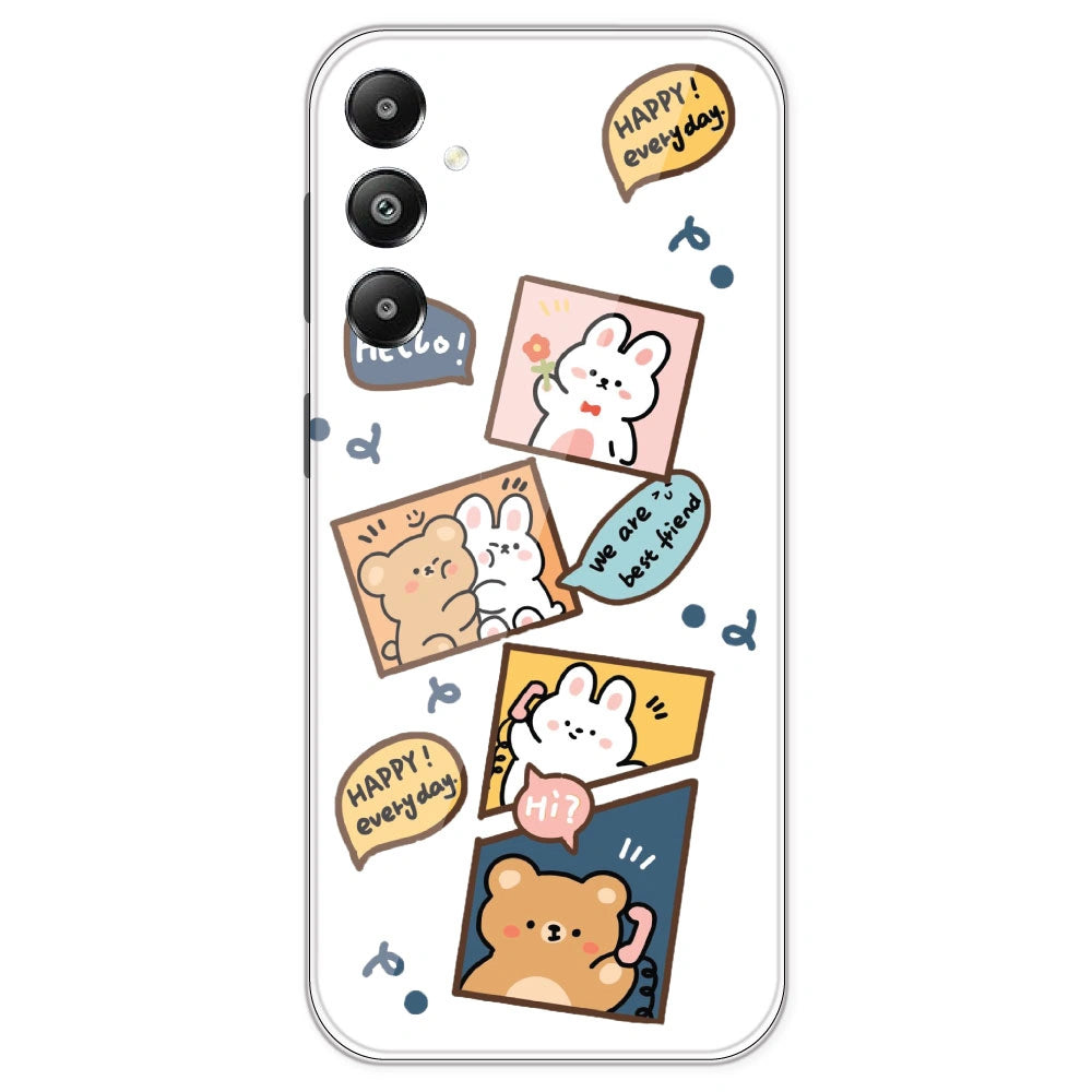 Happy Rabit And Bear - Clear Printed Silicone Case For Samsung Galaxy F15