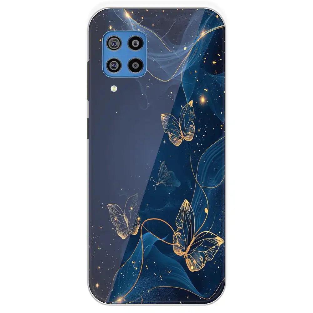 Blue With Gold Butterflies - Printed Silicone Case For Samsung Galaxy F22