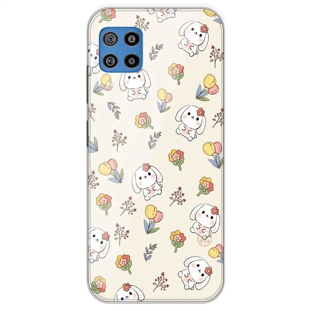 Cute Bunny And Flowers - Printed Silicone Case For Samsung Galaxy F22