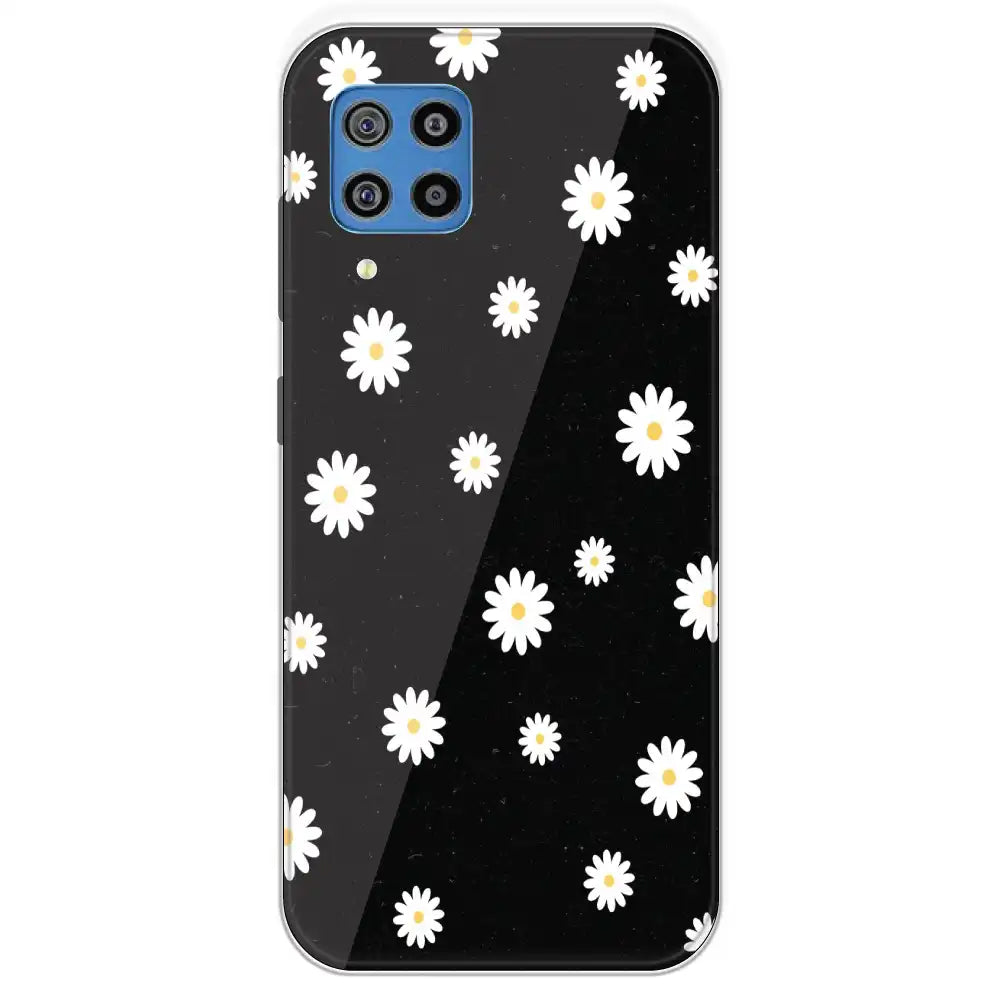 White And Black Flower - Printed Silicone Case For Samsung Galaxy F22