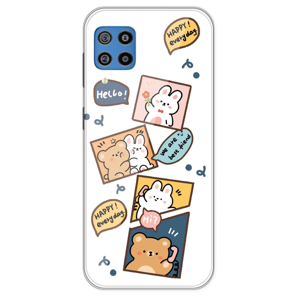 Happy Rabit And Bear - Clear Printed Silicone Case For Samsung Galaxy F22